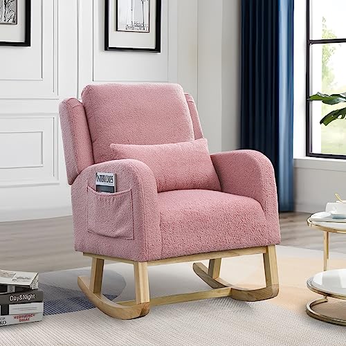 Amazon Antetek Rocking Glider Chair for Nursery, Wingback Accent Rocker Chair Upholstered Tall Back Arm Chair w/Side Pockets, Modern Leisure Single Sofa for Living Room, Hotel, Bedroom, Baby Room, Pink