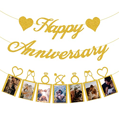 Amazon Happy Anniversary Party Decorations - Banner and Photo Banner for Wedding Party Decor