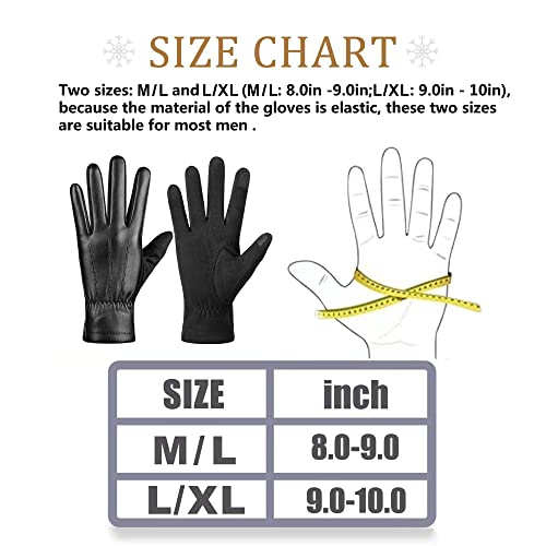 Winter Fashion Leather Gloves for Men, Finger Touchscreen Texting Wool Lined Warm Windproof Suede Driving Gloves