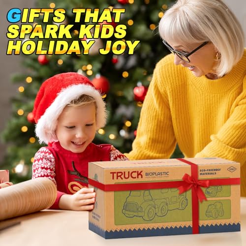 Toddler Toys for 1 2 3 4 Year Old Boys, Wheat Straw Toy Cars, No BPA Dump Truck, Mixer Cement, 3 in 1 Transport Carrier Trucks for Toddlers 2-4, Music Lights Learning Toy, Kids Christmas Birthday Gift