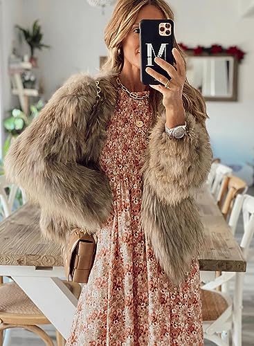 miduo Womens Smocked Crewneck Long Sleeve High Waist Floral Maxi Long Floor Length Dresses