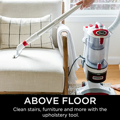 Shark NV501 Rotator Professional Lift-Away Upright Vacuum with HEPA Filter, Swivel Steering, LED Headlights, Wide Upholstery Tool, Dusting Brush & Crevice Tool, White/Red, 12, 18, 14.