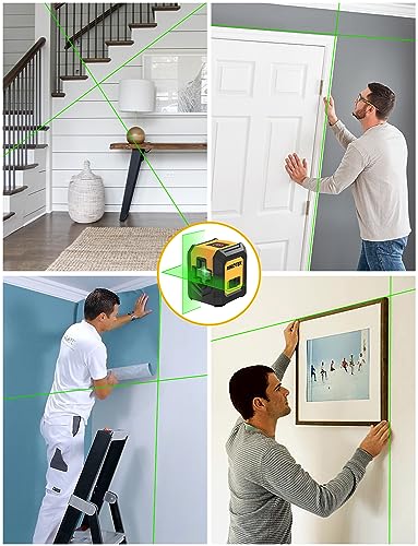 Laser Level Self-Leveling Green Beam Horizontal and Vertical Cross-Line Laser for Home Decoration Carrying Pouch, Battery Included