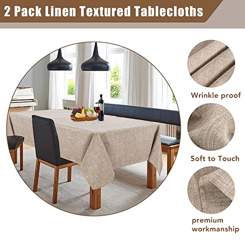 Fitable Nature Faux Linen Tablecloths Rectangle 60 x 84 Inch - 2 Pack Neutral Table Clothes for 4-6 Foot Tables, Wrinkle-Proof Faux Burlap Table Cover for Dining, Farmhouse, Outdoor Picnic, Camping