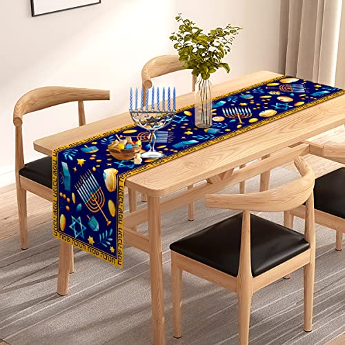 Hanukkah Table Runner Menorah Chanukah Star of David Hebrew Jewish Festival Holiday Kitchen Dining Room Home Decoration