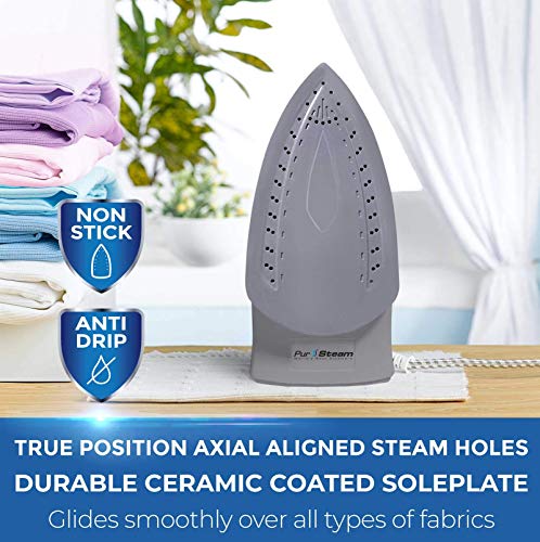 PurSteam Steam Iron for Clothes 1800W with LCD Screen, Nonstick Ceramic Soleplate, Auto Shutoff, Anti-Drip, Self-Cleaning