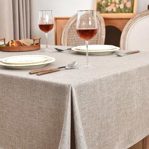 Fitable Nature Faux Linen Tablecloths Rectangle 60 x 84 Inch - 2 Pack Neutral Table Clothes for 4-6 Foot Tables, Wrinkle-Proof Faux Burlap Table Cover for Dining, Farmhouse, Outdoor Picnic, Camping