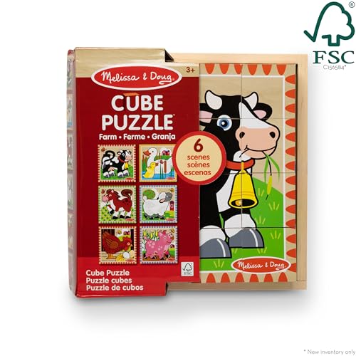 Clip coupon Melissa & Doug Farm Wooden Cube Puzzle With Storage Tray - 6 Puzzles in 1 (16 pcs) - FSC Certified