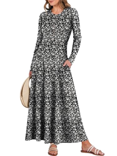 ANRABESS Women's 2024 Fall Long Sleeve Casual Maxi Dress Button Fit & Flare A-Line Swing Flowy Boho Long Dresses with Pockets