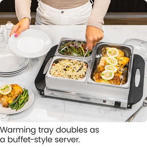 Chefman Electric Buffet Server + Warming Tray w/Adjustable Temperature & 3 Chafing Dishes, Hot Plate Perfect for Holidays, Catering, Parties, Events & Home Dinners, 14" x 14" Surface, Stainless Steel