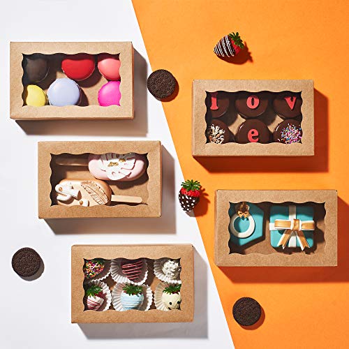 RomanticBaking 50 Pack DIY Assembly Brown 7 x 4 3/8 x 1½ inches Cookies Boxes Chocolate Truffle Boxes Treat Boxes Cakesickle Boxes Macaron Boxes Bakery Boxes