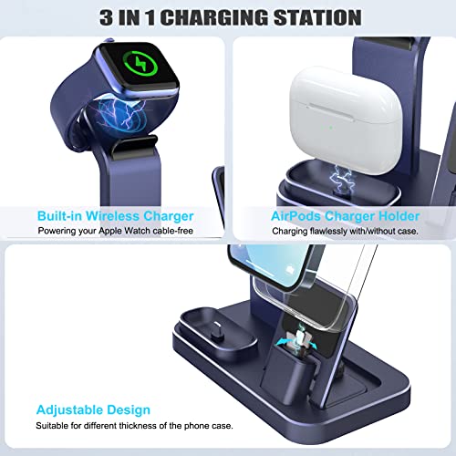 Code 50N7YGQR - 3 in 1 Charging Station for Apple Products, Removable Charging Stand for iPhone Series AirPods Pro/3/2/1, Charging Dock for Apple Watch SE/Ultra/8/7/6/5/4/3/2/1(with 15W Adapter and Cable)(Blue)