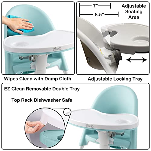 Primo Cozy Tot Deluxe Convertible Folding High Chair & Toddler Chair - Portable Foldable Baby Chair/Toddlers Highchair - Travel Friendly, Removable EZ Clean Tray, Teal/White, 22"x21"x33.5"