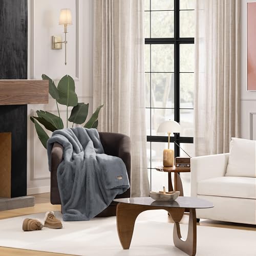 Amazon UGG Euphoria Faux Fur Throw Blanket, Oversized Soft Throw for Couch or Bed, Luxury Room Decor, Giftable Fuzzy Blankets, Machine Washable, 50-inch x 70-inch, Chambray Blue Grey