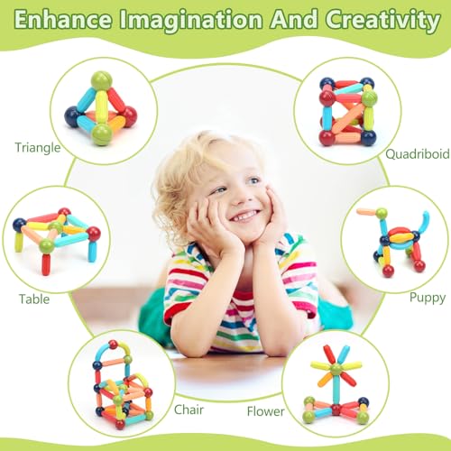 COUOMOXA Magnetic Building Blocks for Kids: 3 4 5 6 7 8+ Years Old STEM Educational Learning Toys for Boys Girls - Age 3+ Montessori Indoor Preschool Game for Toddlers