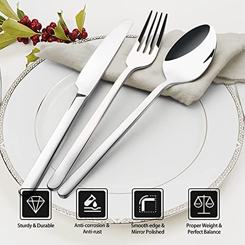 KINGSTONE Silverware Set, 20 Piece Flatware Cutlery Set for 4, 18/10 Stainless Steel Silverware Mirror Polished Dishwasher Safe for Home, Restaurant, Wedding, Party(Silver, 20 pieces for 4)