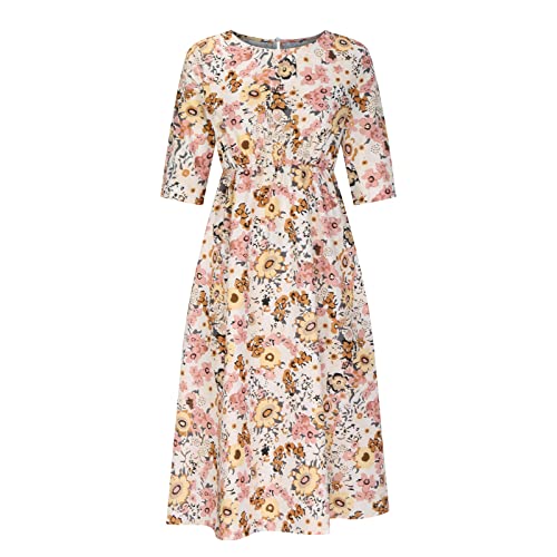 Tshirt Dress for Women 2024 Casual Plus Size Summer Midi Dress Boho Floral Print Loose Flowy Long Dresses with Pockets