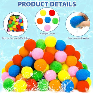 50 PCS Reusable Water Balloon, Water Balls Splash Balls Water Soaker Balls Bulk with Bag Soft Cotton Beach Balls Pool Water Toys Kids Adult Outdoor Water Fight Water Play Games Summer Present