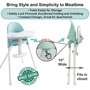 Primo Cozy Tot Deluxe Convertible Folding High Chair & Toddler Chair - Portable Foldable Baby Chair/Toddlers Highchair - Travel Friendly, Removable EZ Clean Tray, Teal/White, 22"x21"x33.5"