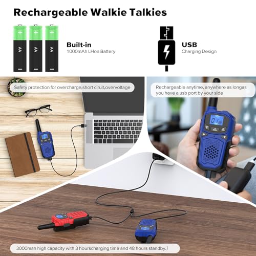 Walkie Talkies for Adults- WokTok Long Range Two Way Radio for Camping Hiking Hand Held Hiking Accessories Camping Gear Xmas Birthday Gift for Kids,SOS Siren,NOAA Weather Alert,3 Radios