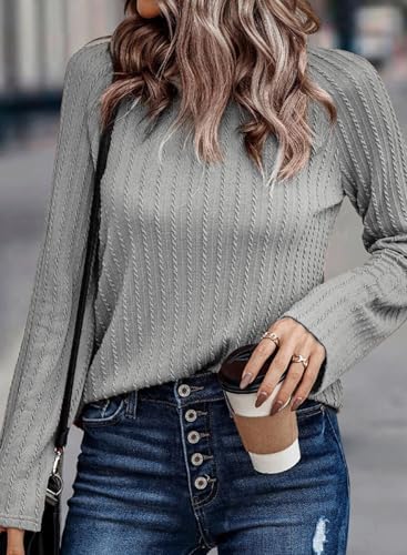 Dokotoo Womens Tops Long Sleeve Lightweight Shirts 2024 Fall Fashion Trendy Tops Crewneck Casual Knit Basic Tee