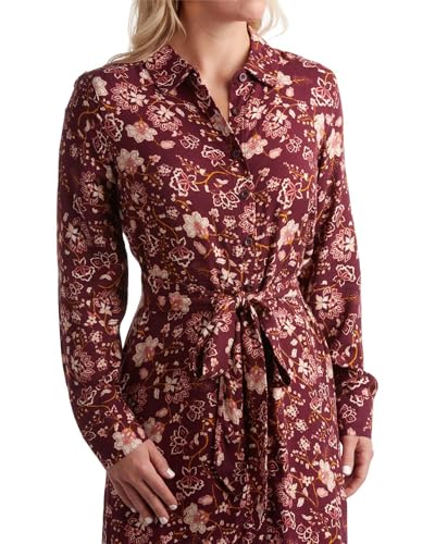 Lucky Brand Women's Front Button Long Sleeve Roll Cuff Casual Short Mini V Neck Dress
