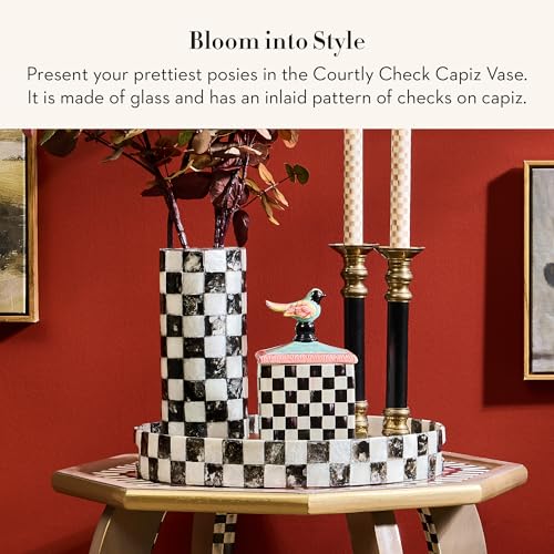 Amazon MACKENZIE-CHILDS Capiz Small Vase, Unique Flower-Vase Decor, Black-and-White Courtly Check