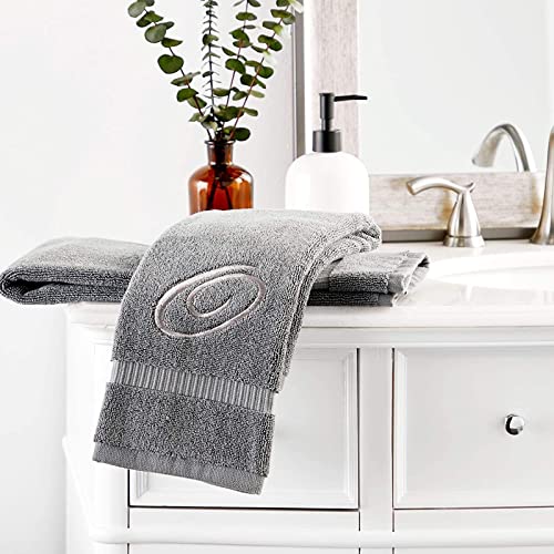 Juvale 2 Pack Letter O Monogrammed Hand Towels, Gray Cotton Hand Towels with Silver Embroidered Initial O for Wedding Gift, Bridal Shower, Baby Shower, Anniversary (16 x 30 Inches)