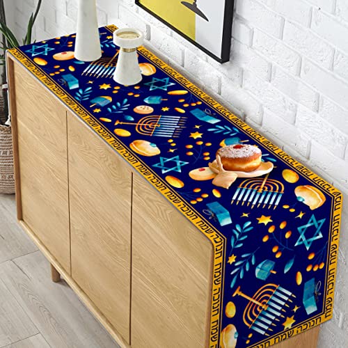 Hanukkah Table Runner Menorah Chanukah Star of David Hebrew Jewish Festival Holiday Kitchen Dining Room Home Decoration