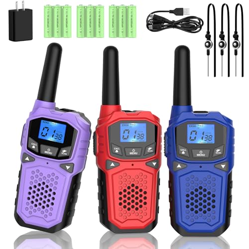 Walkie Talkies for Adults- WokTok Long Range Two Way Radio for Camping Hiking Hand Held Hiking Accessories Camping Gear Xmas Birthday Gift for Kids,SOS Siren,NOAA Weather Alert,3 Radios