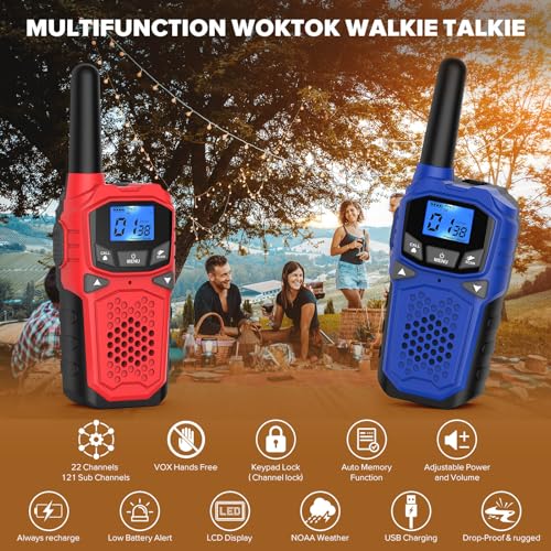 Walkie Talkies for Adults- WokTok Long Range Two Way Radio for Camping Hiking Hand Held Hiking Accessories Camping Gear Xmas Birthday Gift for Kids,SOS Siren,NOAA Weather Alert,3 Radios