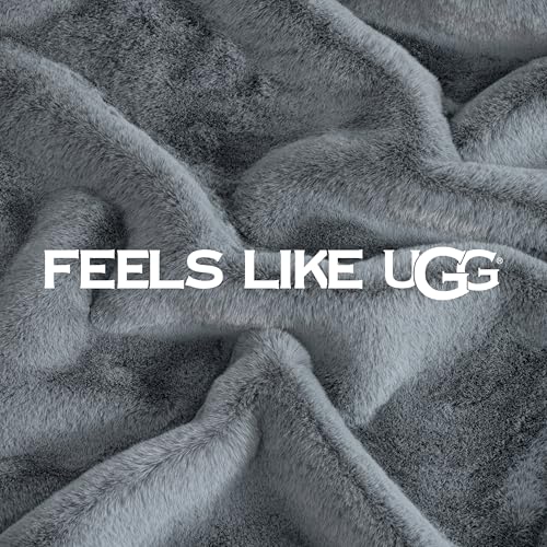 Amazon UGG Euphoria Faux Fur Throw Blanket, Oversized Soft Throw for Couch or Bed, Luxury Room Decor, Giftable Fuzzy Blankets, Machine Washable, 50-inch x 70-inch, Chambray Blue Grey