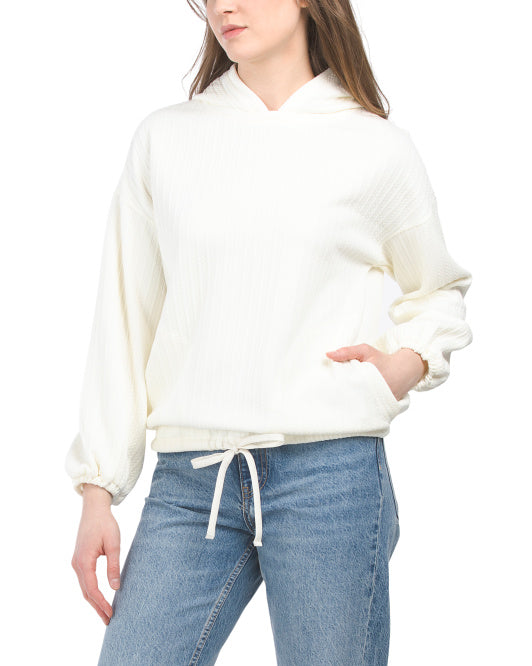 Long Sleeve Textured Hooded Pullover Sweater