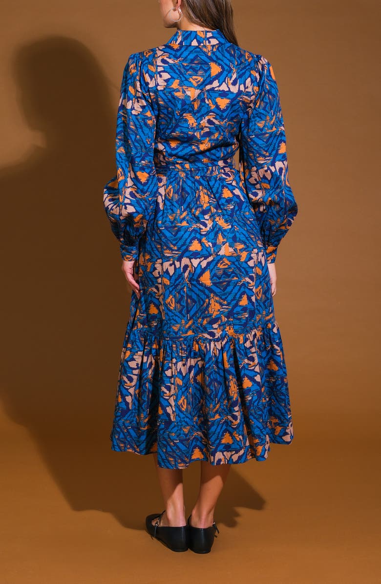 FLYING TOMATO Print Long Sleeve Cotton Midi Shirtdress