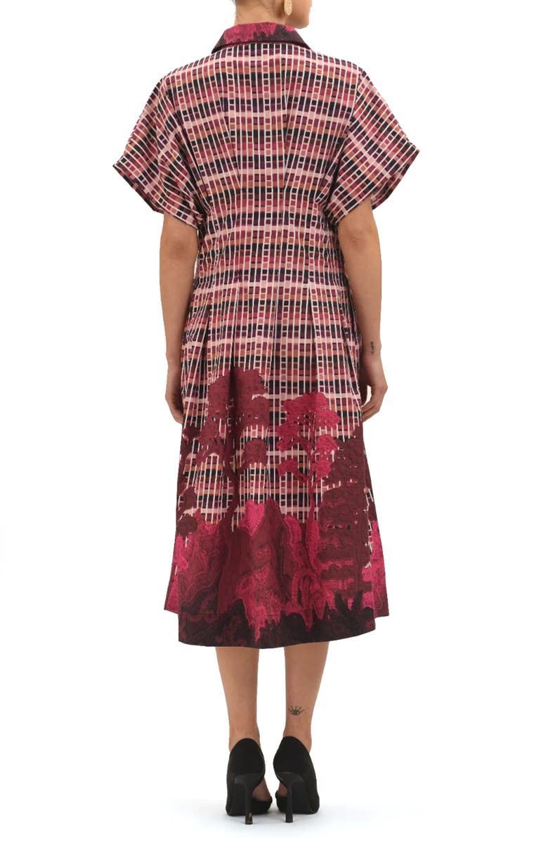 Celina Moon Tartan Embroidered Short Sleeve Cotton Shirtdress