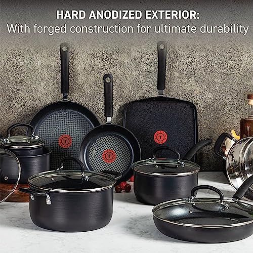 T-fal Ultimate Hard Anodized Nonstick Cookware Set 14 Piece Oven Safe 400F, Lid Safe 350F Pots and Pans, Dishwasher Safe Black