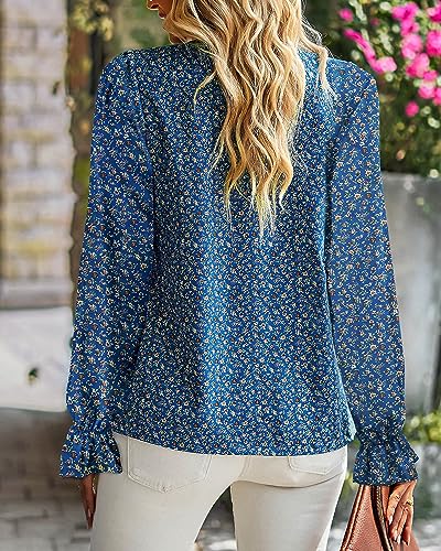 BTFBM Womens Long Sleeve Blouses Casual Boho Tops Frill Trim Mock Neck Floral Print 2024 Summer Fall Shirts Blouse Top