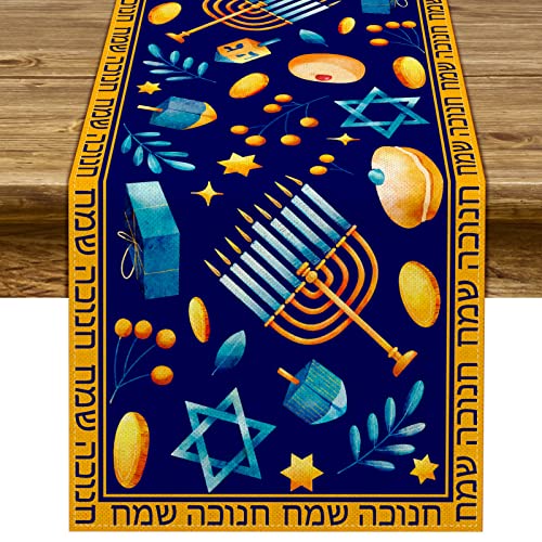 Hanukkah Table Runner Menorah Chanukah Star of David Hebrew Jewish Festival Holiday Kitchen Dining Room Home Decoration