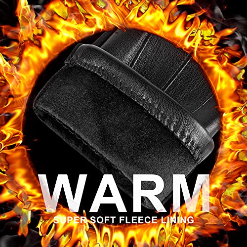 Winter Fashion Leather Gloves for Men, Finger Touchscreen Texting Wool Lined Warm Windproof Suede Driving Gloves