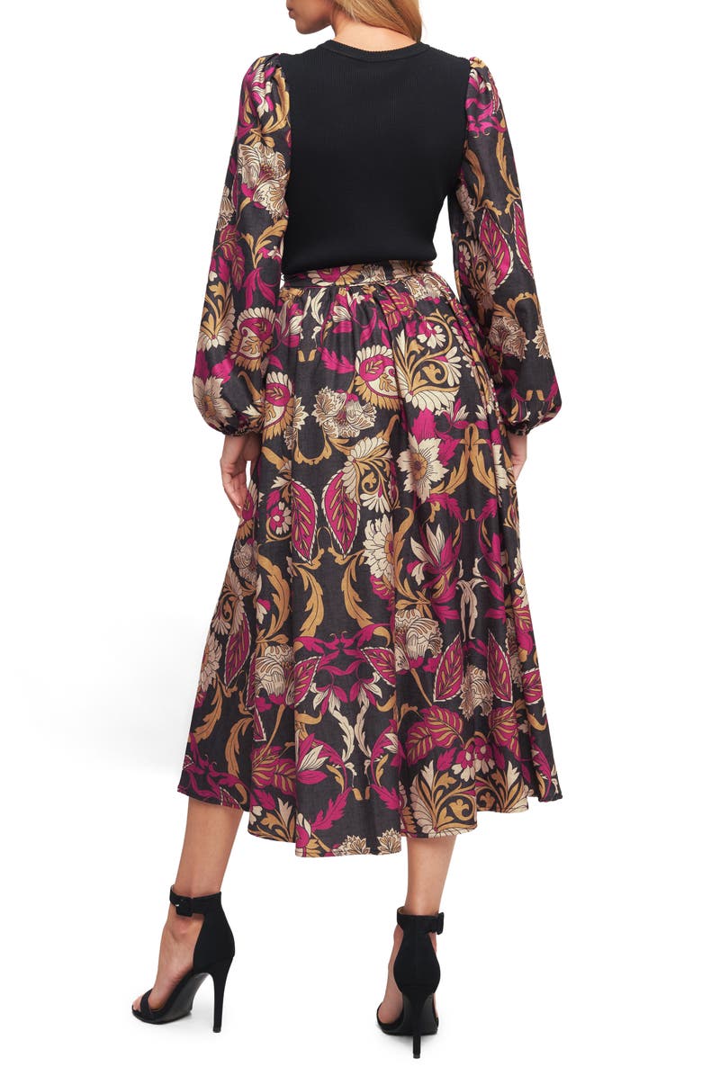 FLYING TOMATO Long Sleeve Mixed Media Fit & Flare Dress