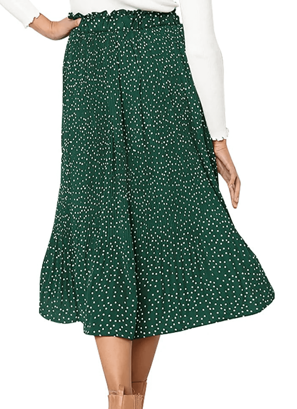 thumbnail image 3 of Fantaslook Midi Pleated Skirts for Women Polka Dot Swing High Waist Maxi Skirt with Pockets Dresses, 3 of 7