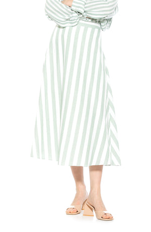 Alexia Admor Brilyn Stripe A-Line Linen Skirt, Alternate, color, Green Stripe