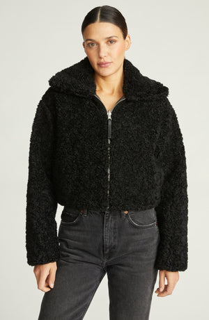 Hudson Jeans Cropped Plush Teddy Fur Jacket, Alternate, color, Black