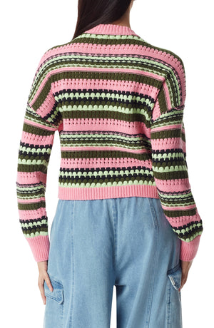 Circus NY by Sam Edelman Stripe Crop Sweater, Alternate, color, Black Forest