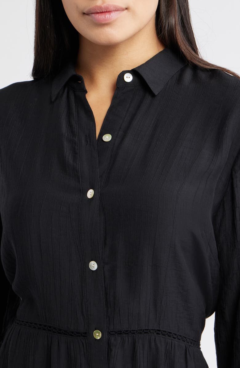 Cloth & Stone Ladder Stitch Long Sleeve Midi Shirtdress