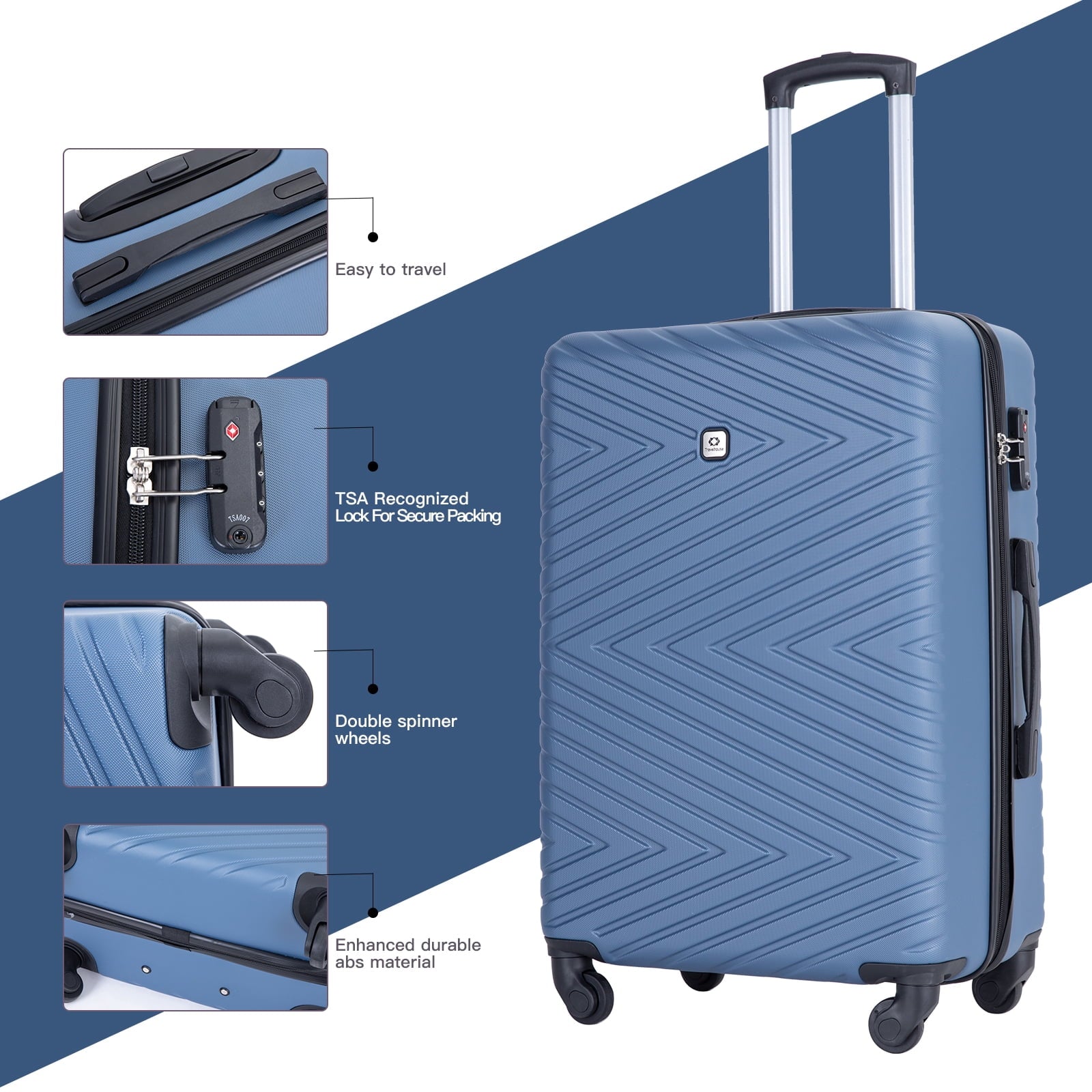 thumbnail image 4 of Travelhouse 4 Piece Hardshell Luggage Set Hardside Lightweight Suitcase with TSA Lock Spinner Wheels.(Blue), 4 of 9