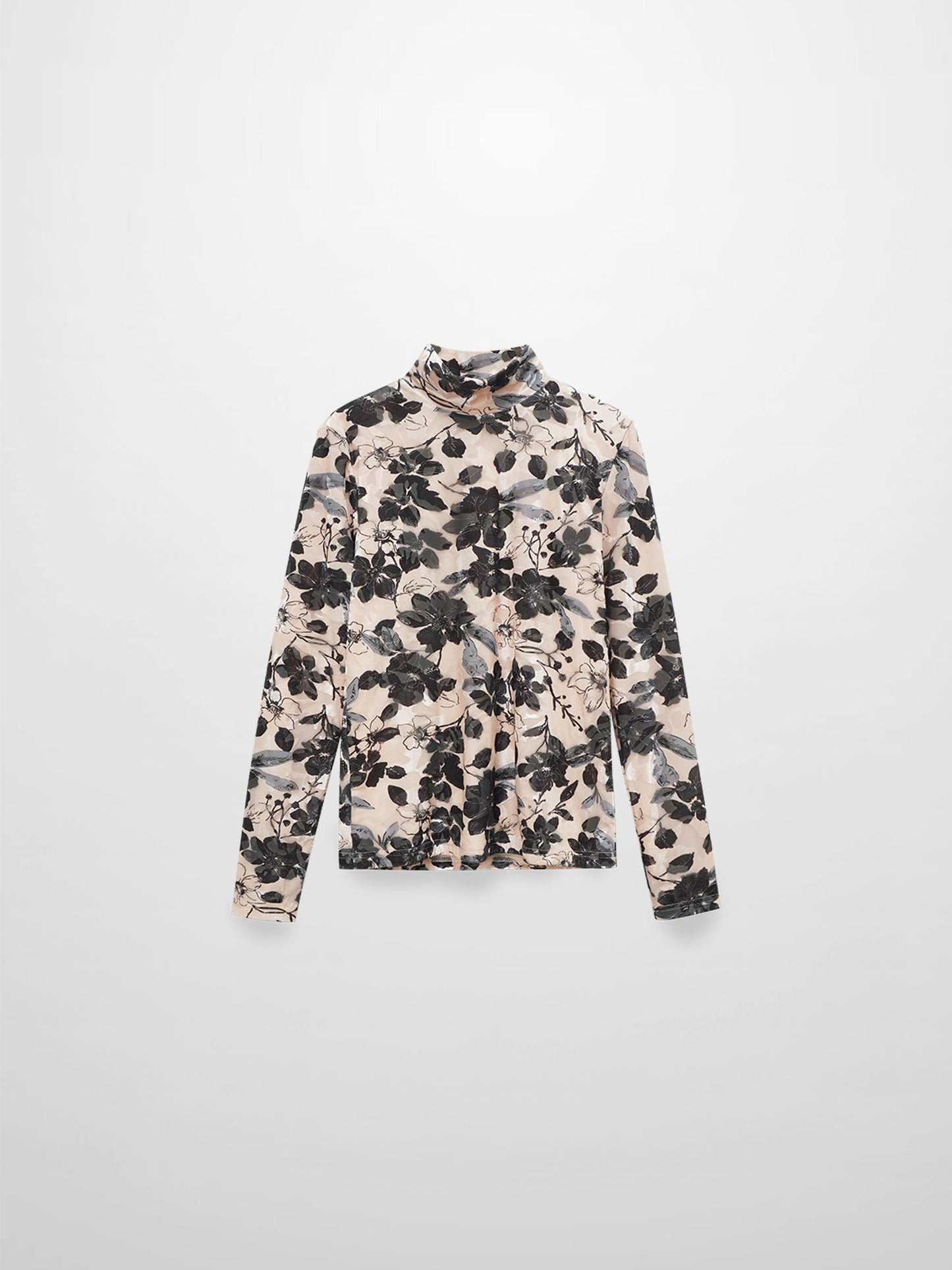 Velvet Printed Turtleneck-Floral