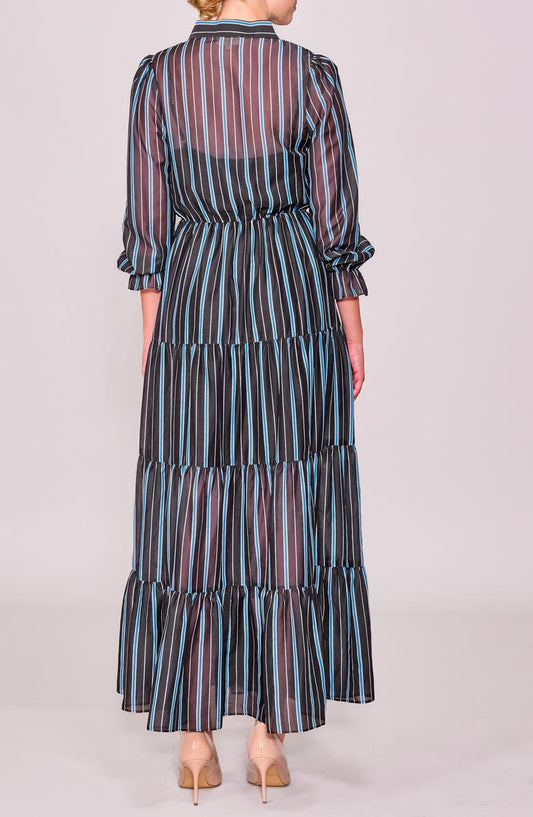 MELLODAY Stripe Bow Tiered Maxi Dress