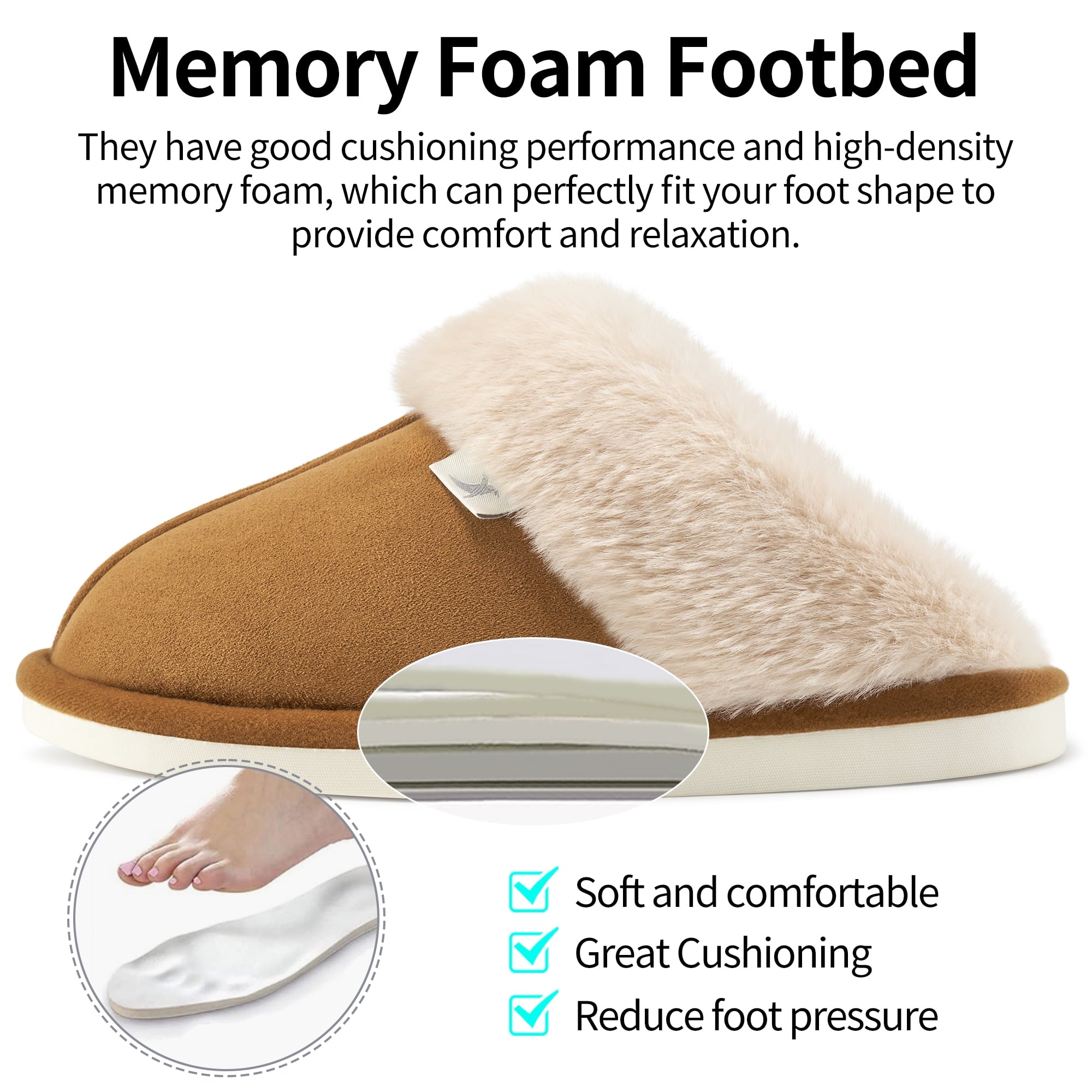 thumbnail image 4 of Ecetana Womens Slipper with Memory Foam Fluffy Soft Warm Slip On House Shoes, 4 of 6