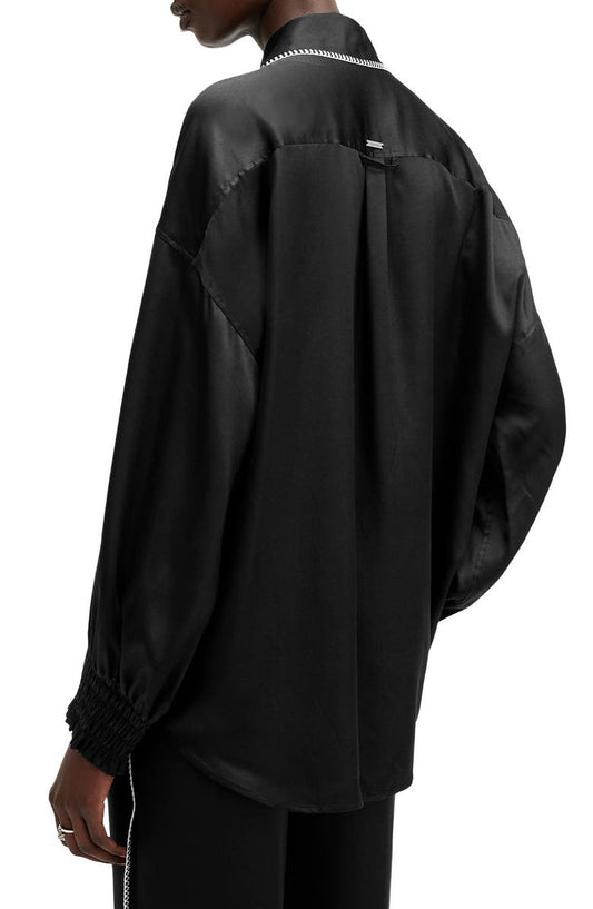 AllSaints Charli Whipstitch Oversize Satin Button-Up Shirt